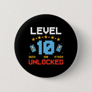 Level 10 Unlocked Kids 10th Birthday Vintage Video 6 Cm Round Badge