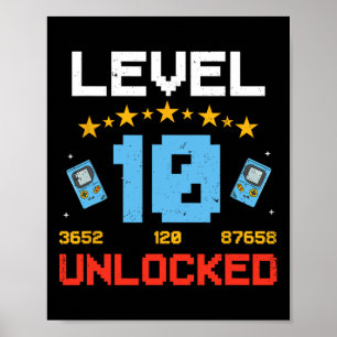 Level 10 Unlocked Kids 10th Birthday Vintage Video Poster