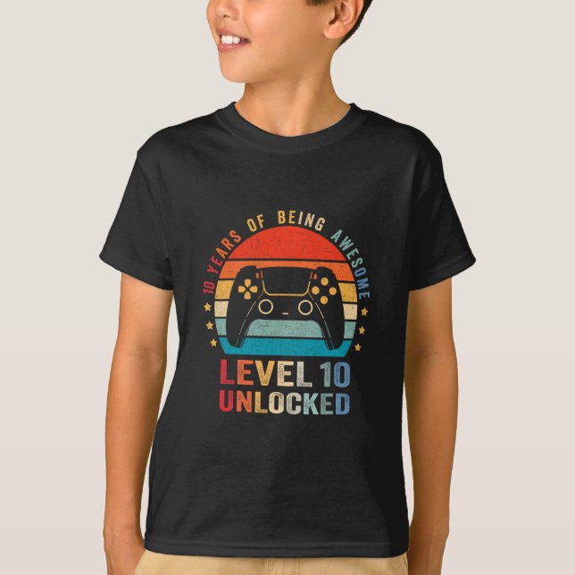 Level 10 Unlocked Shirt Funny Video Gamer 10th Bir (Front)