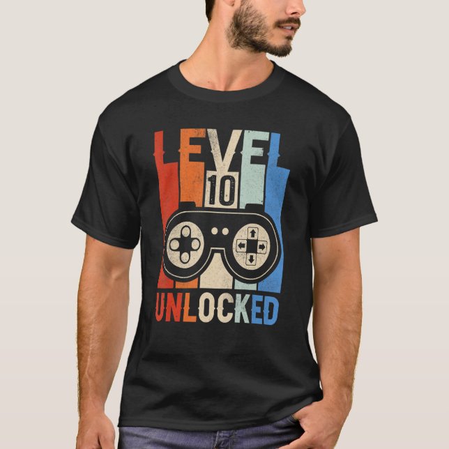 Level 10 Unlocked Shirt Funny Video Gamer 10th Bir (Front)