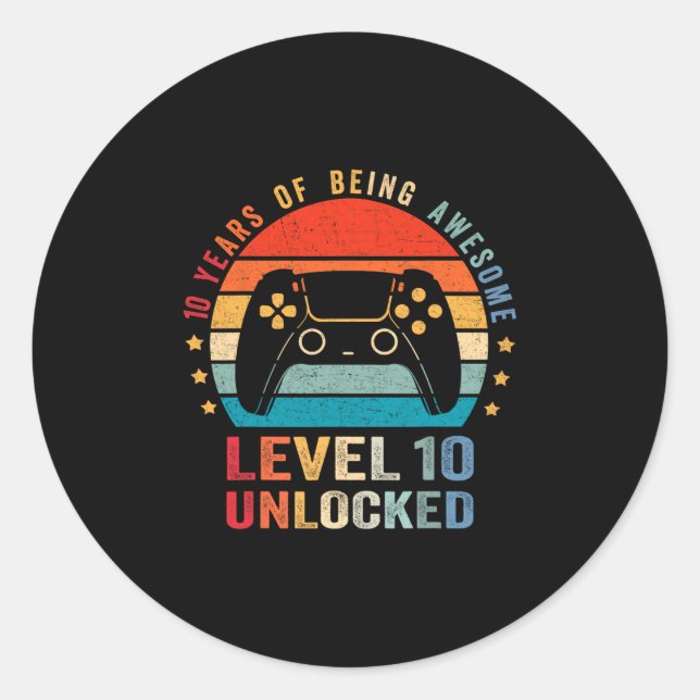 Level 10 Unlocked Shirt Funny Video Gamer 10th Bir Classic Round Sticker (Front)