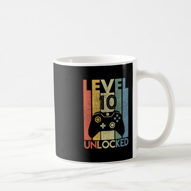 Level 10 Unlocked Shirt Funny Video Gamer 10th Bir Coffee Mug (Right)