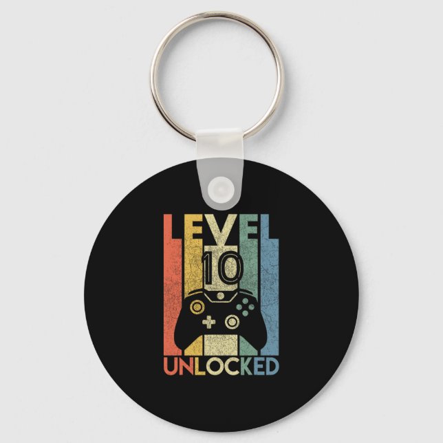Level 10 Unlocked Shirt Funny Video Gamer 10th Bir Key Ring (Front)