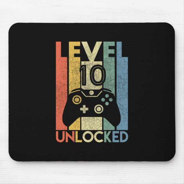 Level 10 Unlocked Shirt Funny Video Gamer 10th Bir Mouse Mat (Front)