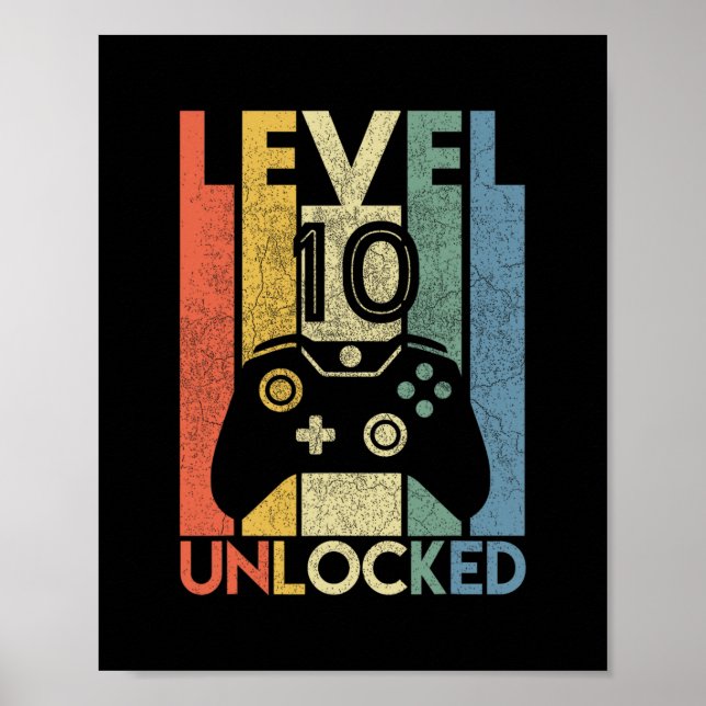 Level 10 Unlocked Shirt Funny Video Gamer 10th Bir Poster (Front)