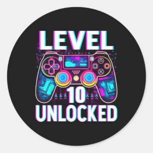 Level 10 Unlocked Shirt Funny Video Gamer Geek 10t Classic Round Sticker