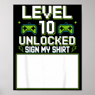 Level 10 unlocked sign shirt 10th birthday gamer