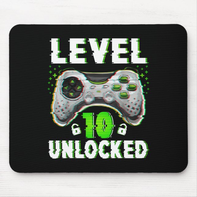 Level 10 Unlocked Video Game 10 Years Old Boy 10th Mouse Mat (Front)