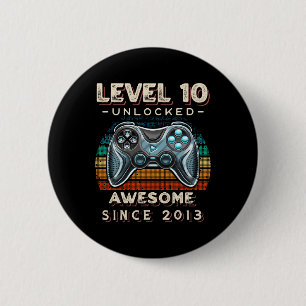 Level 10 Unlocked Video Game 10th Birthday 10 Yr O 6 Cm Round Badge