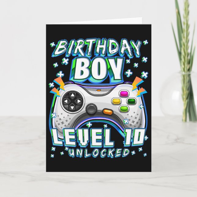 Level 10 Unlocked Video Game 10th Birthday Gamer B Card (Front)