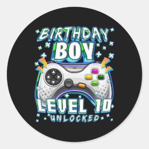 Level 10 Unlocked Video Game 10th Birthday Gamer B Classic Round Sticker