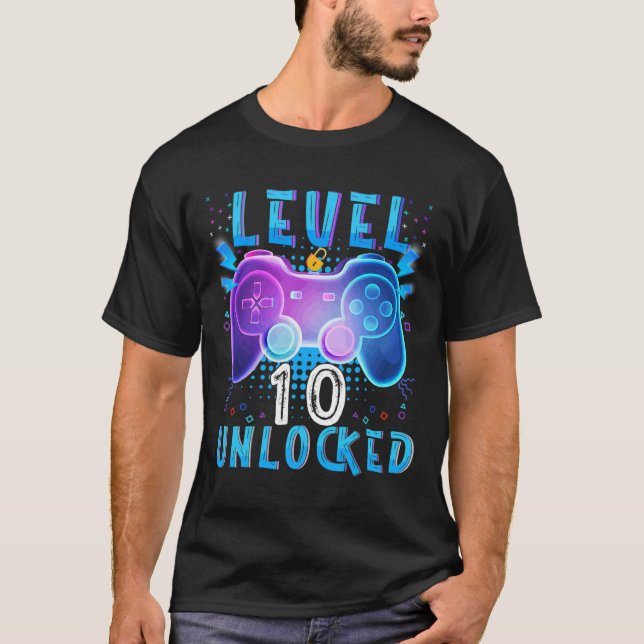 Level 10 Unlocked Video Game 10th Birthday Gamer B T-Shirt (Front)