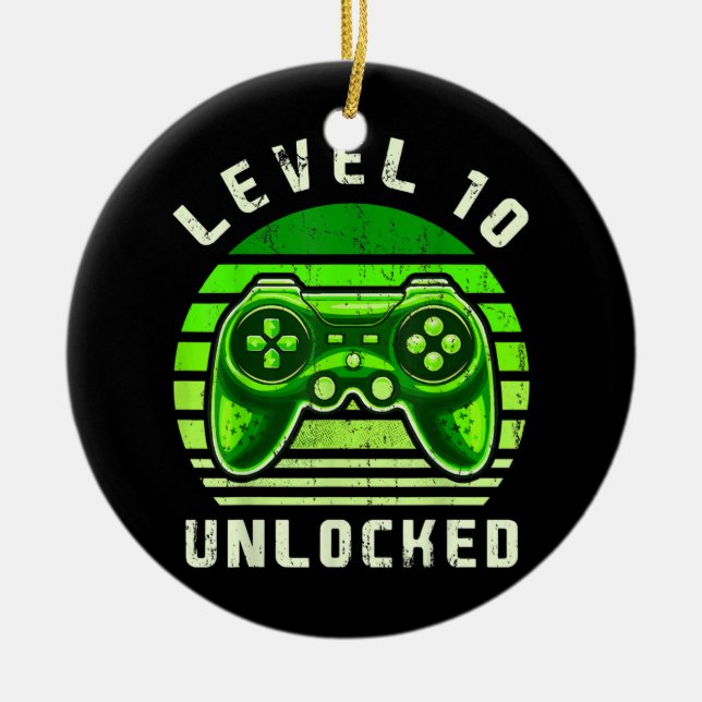 Level 10 Unlocked Video Game 10th Birthday Gamer Ceramic Tree Decoration (Front)