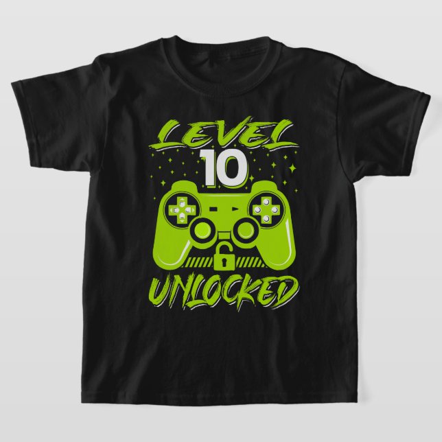 Level 10 Unlocked Video Game 10th Birthday Gamer G T-Shirt (Laydown)