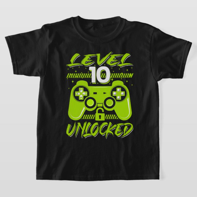 Level 10 Unlocked Video Game 10th Birthday Gamer G T-Shirt (Laydown)