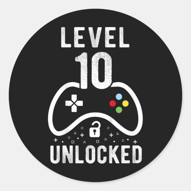 Level 10 Unlocked Video Game 10th Birthday Gift 1  Classic Round Sticker (Front)