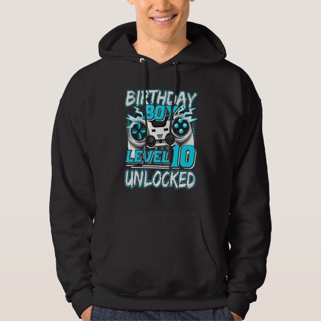 Level 10 Unlocked Video Game Birthday Gamer Boys Hoodie (Front)
