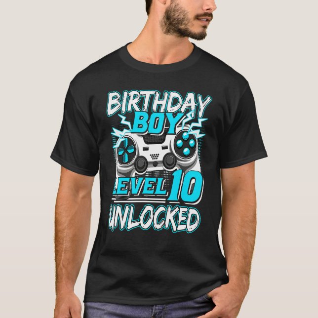 Level 10 Unlocked Video Game Birthday Gamer Boys T-Shirt (Front)