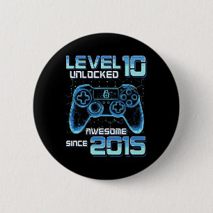 Level 10 Unlocked Video Game Party 10th Birthday G 6 Cm Round Badge