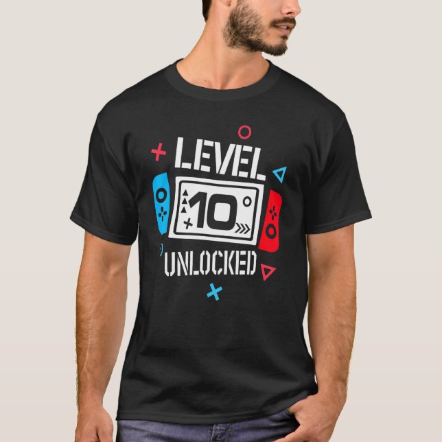Level 10 Unlocked  Video Gamer 10th Birthday Boy G T-Shirt (Front)