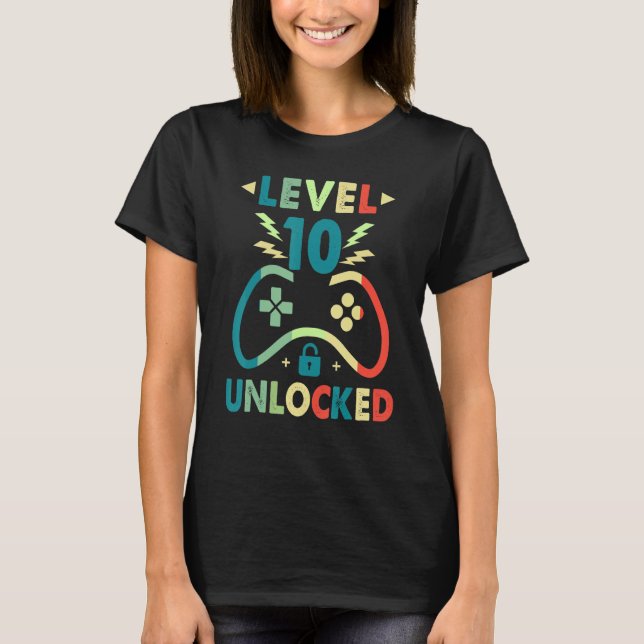 Level 10 Unlocked  Video Gamer 10th Birthday  Boys T-Shirt (Front)