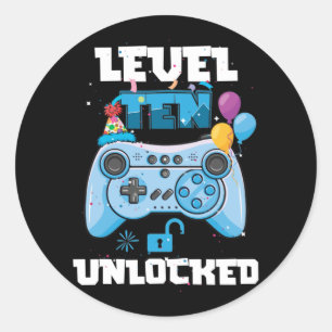 Level 10 Unlocked  Video Gamer 10th Birthday Classic Round Sticker