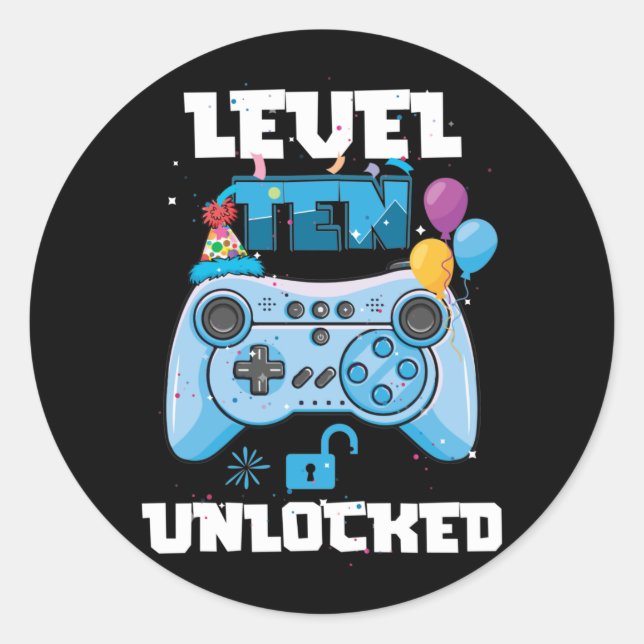 Level 10 Unlocked  Video Gamer 10th Birthday Classic Round Sticker (Front)