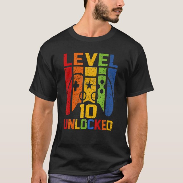 Level 10 Unlocked   Video Gamer 10th Birthday Gami T-Shirt (Front)