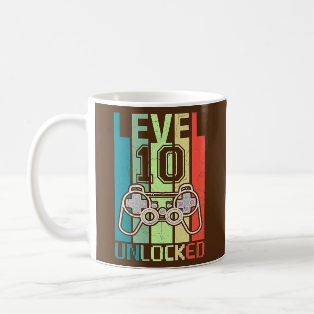 Level 10 Unlocked Video Gamer 10th Birthday Gifts Coffee Mug (Left)