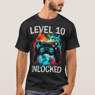 Level 10 Unlocked Video Gamer Retro 10Th Birthday T-Shirt