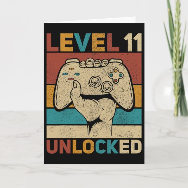 Level 11 Unlocked 11 Year Old Boy Bday Outfit 11th Card (Front)
