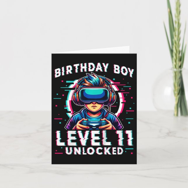 Level 11 Unlocked 11 Years Old Birthday Gamer Funn Card (Front)