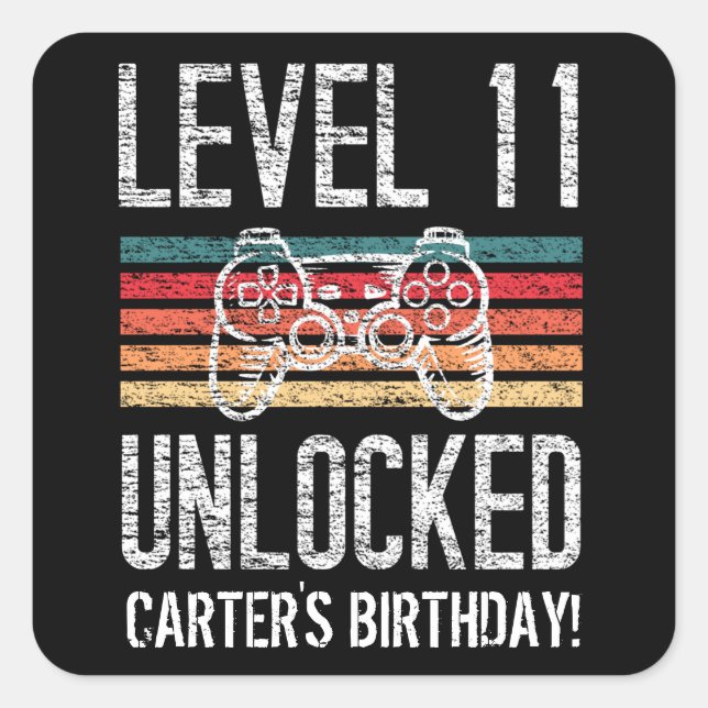 Level 11 Unlocked 11th Birthday Gamer Square Sticker (Front)