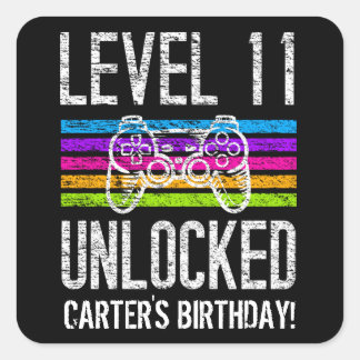 Level 11 Unlocked 11th Birthday Personalised Gamer Square Sticker