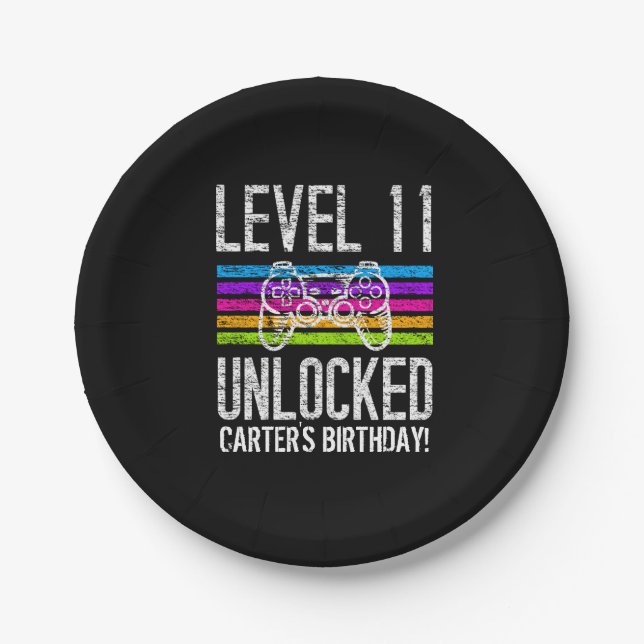 Level 11 Unlocked 11th Birthday Personalised Paper Plate (Front)