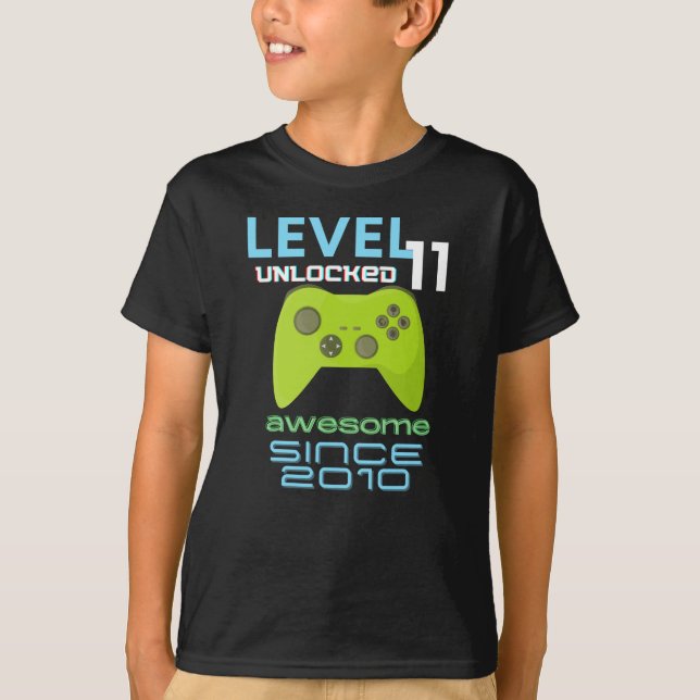 Level 11 Unlocked Awesome 2010 Video Gamer T-Shirt (Front)