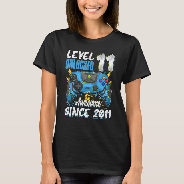 Level 11 Unlocked Awesome 2011 11th Birthday Boy V T-Shirt (Front)