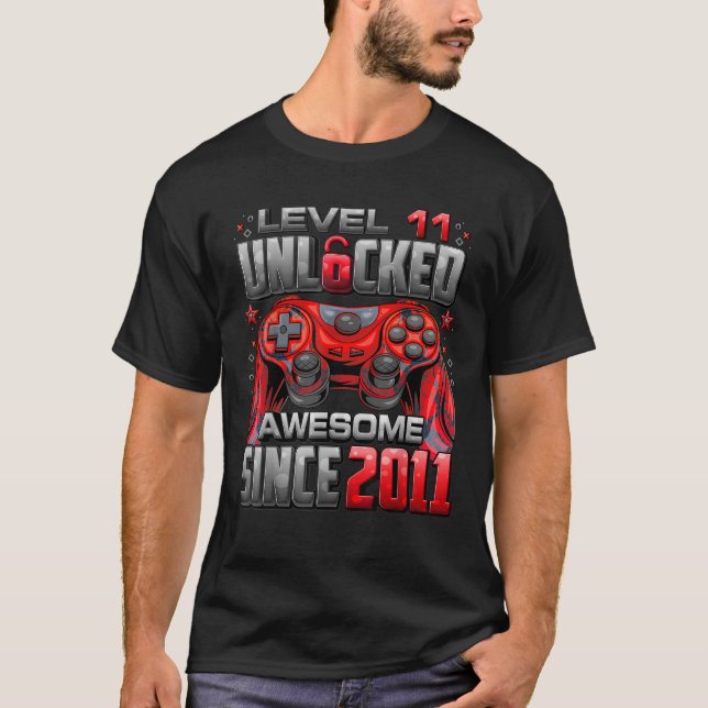 Level 11 Unlocked Awesome Since 2011 11th Birthday T-Shirt (Front)
