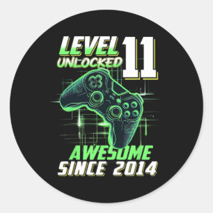 Level 11 Unlocked Awesome Since 2014 11th Birthday Classic Round Sticker