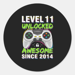 Level 11 Unlocked Awesome Since 2014 11th Birthday Classic Round Sticker