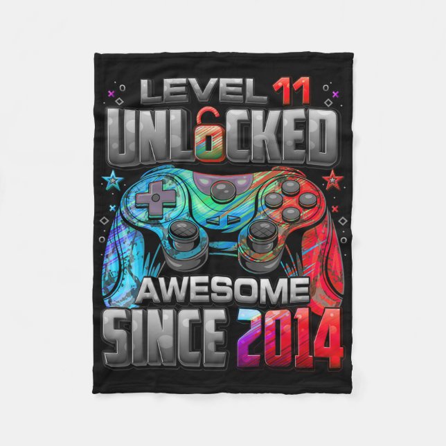Level 11 Unlocked Awesome Since 2014 11th Birthday Fleece Blanket (Front)