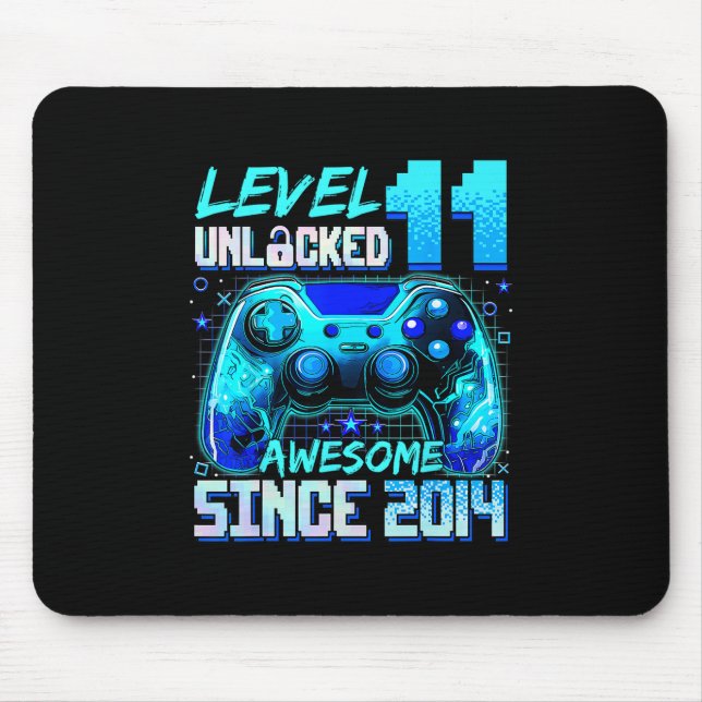 Level 11 Unlocked Awesome Since 2014 11th Birthday Mouse Mat (Front)