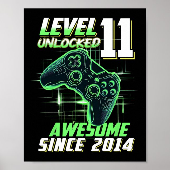 Level 11 Unlocked Awesome Since 2014 11th Birthday Poster (Front)