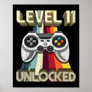 Level 11 Unlocked Retro Video Game 11th Birthday G Poster