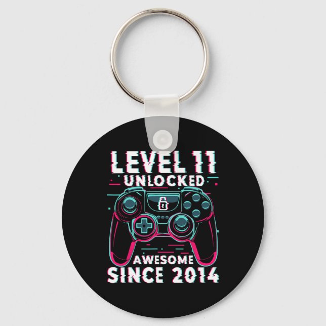 Level 11 Unlocked Video Game 11th Birthday Gamer B Key Ring (Front)