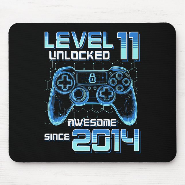 Level 11 Unlocked Video Game Party 11th Birthday G Mouse Mat (Front)