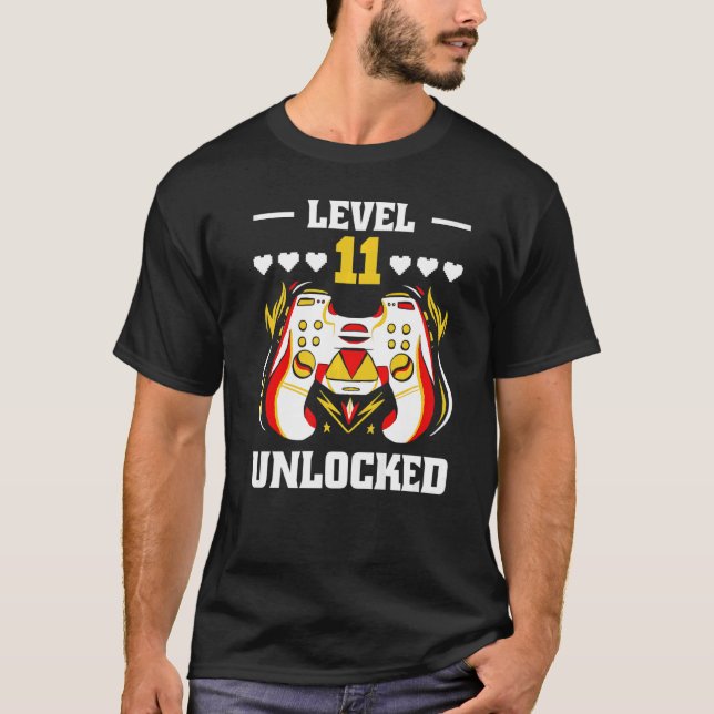Level 11 Unlocked  Video Gamer 11th Birthday Boy G T-Shirt (Front)