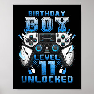 Level 11 Unlocked Video Gamer 11th Birthday Boys  Poster