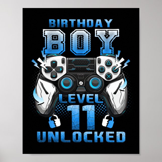 Level 11 Unlocked Video Gamer 11th Birthday Boys  Poster (Front)