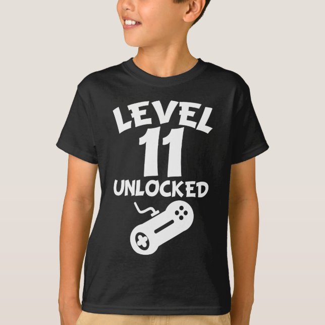 Level 11 Unlocked Video Games 11th Birthday T-Shirt (Front)